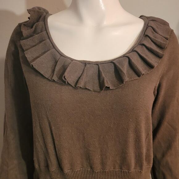 Max & Cleo Dark Olive Knit Ruffle Maxi Dress XL Coquette Modest Prairiecore - Picture 2 of 10